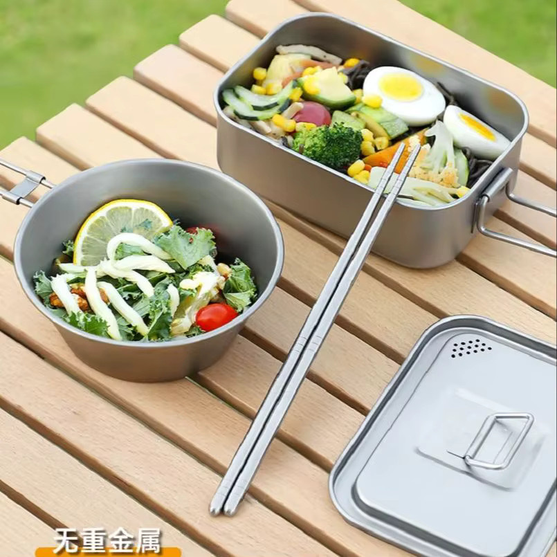 Xbees Outdoor Titan-Lunchbox aus Titan, 900ml rechteckige Camping-Kochbox für Picknicks - Bild 4