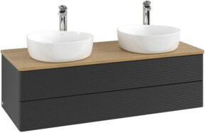 V&B Waschtischunterschrank Antao mit Frontstruktur und Beleuchtung, Farbe Eiche Honig/Schwarz, B/T/H: 120 x 50 x 50 cm - Bild 1