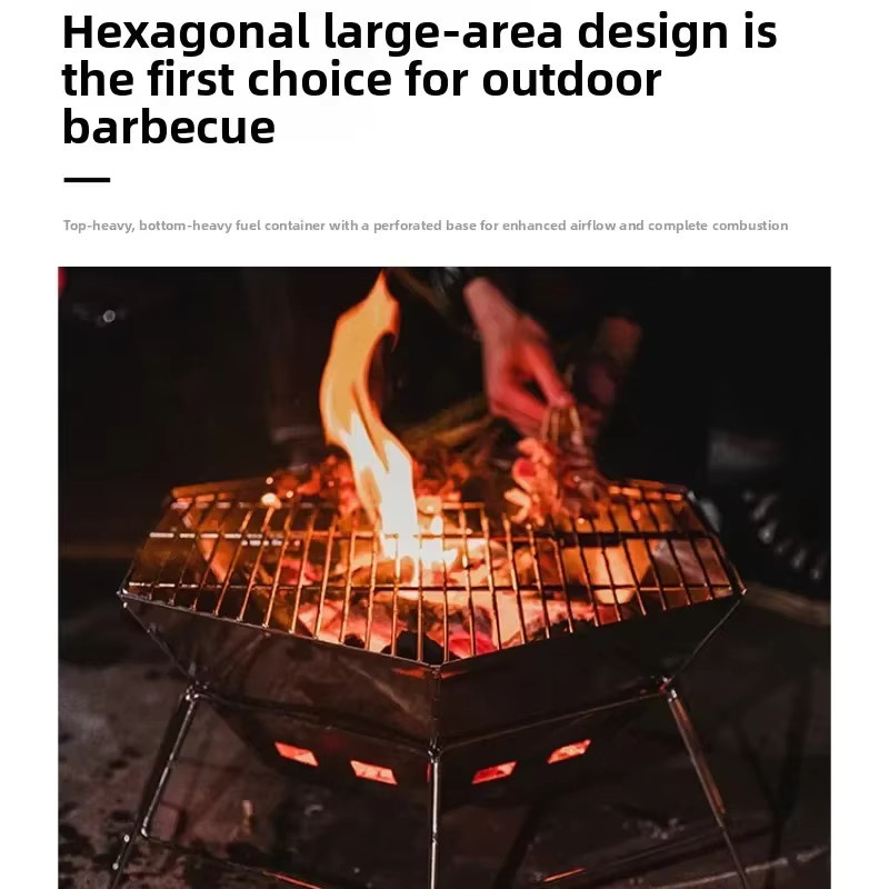 MOUNDAINHIKER Camping-Grill aus Edelstahl, tragbar und faltbar mit Holzkohlegrillrost für Trekking und Outdoor-Kochen - Bild 4