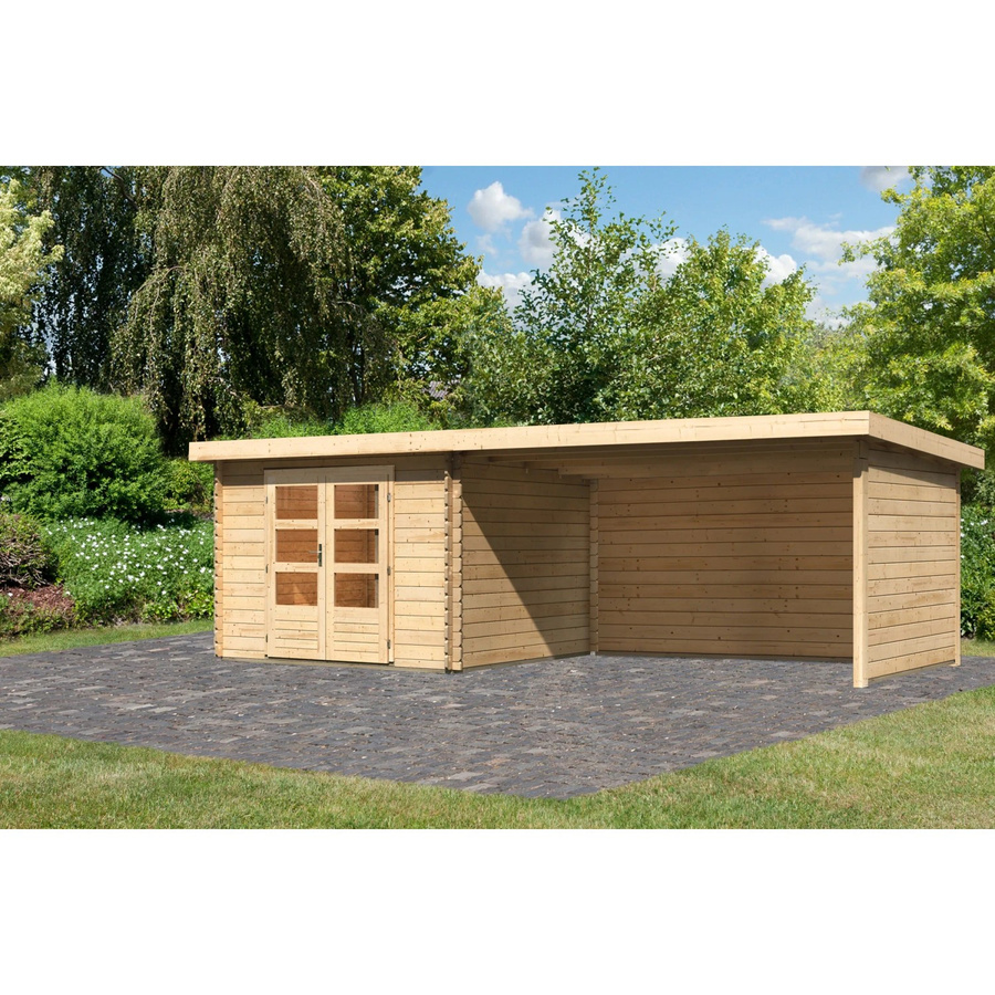 Karibu Holz-Gartenhaus Ängelholm in Natur mit Pultdach und moderner Blockbohlenbauweise, B/T: 280 x 280 cm - Bild 2