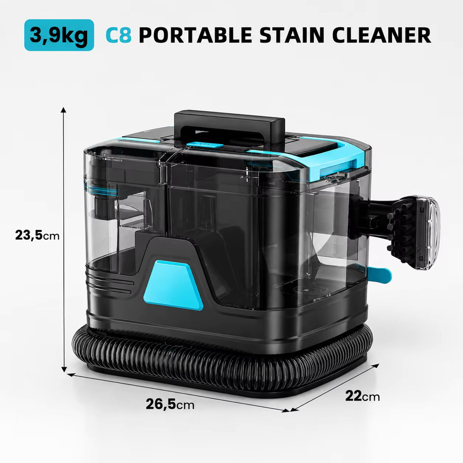 Grenintol C8 Tragbarer Teppichreiniger in Blau mit 25000Pa Saugkraft und 400W Leistung, Polsterreiniger mit 2L Tank zur Fleckenentfernung von Teppichen, Sofas, Autositzen und Haustierflecken - Bild 2