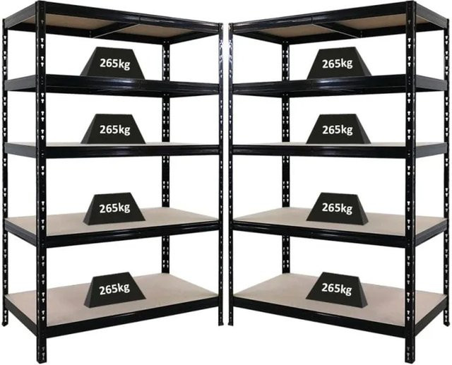 PROREGAL Tiger Schwerlastregal Set aus 2 Stück, Schwarz, H x B x T: 180 x 120 x 60 cm, Fachlast 265 kg, verstellbare Regalböden aus Holzplatten - Bild 1