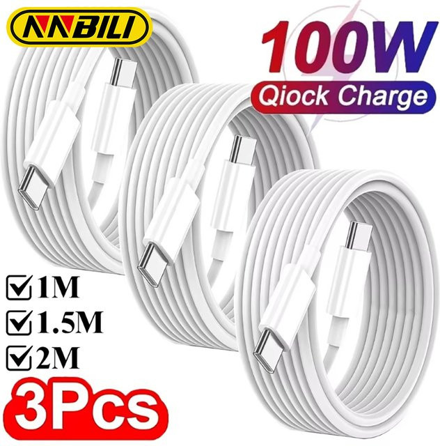 NNBILI USB C auf USB Typ C Kabel 100 W PD Schnellladedatenkabel in Weiß - Bild 1
