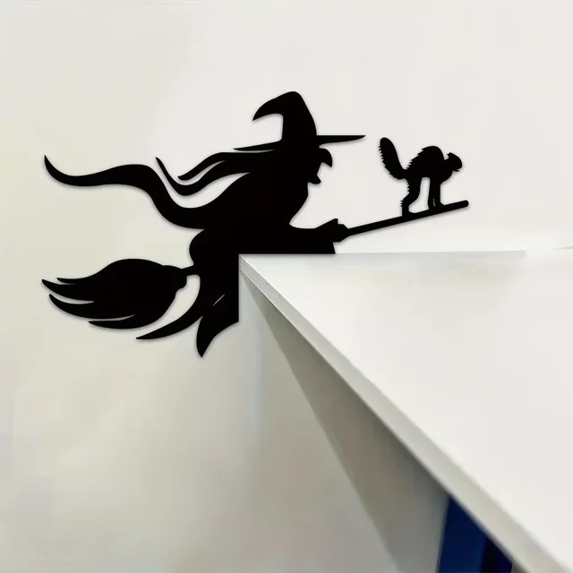 CIFBUY Metall-Wandkunst Hexe auf Besen in Schwarz zur Dekoration von Türrahmen und Wänden - Bild 1