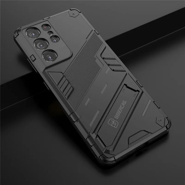 Robuste und stoßfeste Handyhülle für Samsung Galaxy S23, S24 FE, S25 Ultra und S25 Plus mit integriertem Ständer in Schwarz - Bild 1