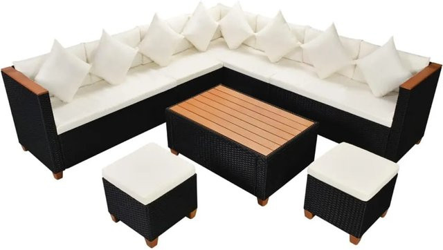 vidaXL 7-tlg. Garten-Lounge-Set aus Poly Rattan in Schwarz mit Auflagen und Polstern für Terrasse und Garten - Bild 1
