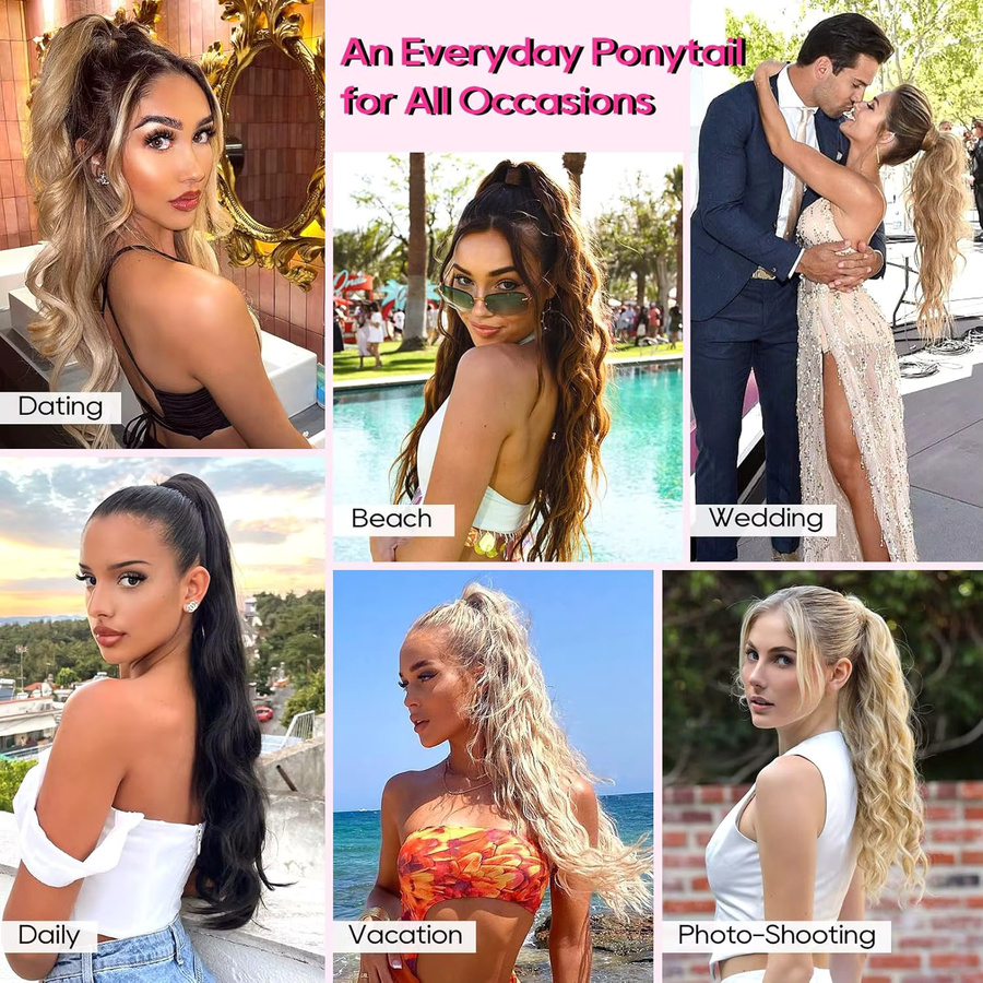 DinDong Haarverlängerungs-Ponytail, gewellt, geschichtet, Damen - Bild 4