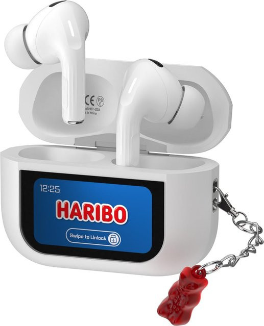 Haribo Bluetooth Kopfhörer mit Gummibärchen-Design, True Wireless mit Geräuschunterdrückung und IPX4 Wasserdichtigkeit, Farbe: Rot/Weiß - Bild 1