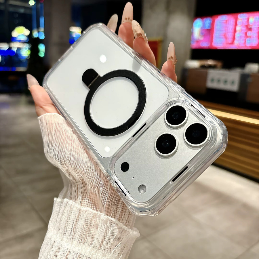 Transparente Magnetische Metall-Ständerhülle für Apple iPhone kompatibel mit MagSafe, Harte Acryl-Stoßfängerhülle - Bild 4