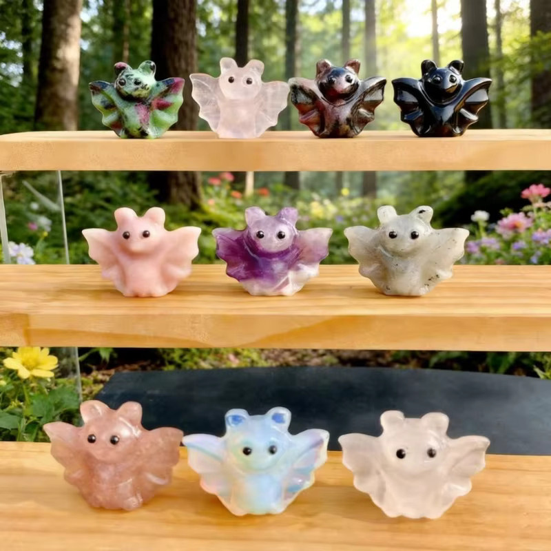 CrystalHola Fledermaus-Dekoration aus natürlichem Kristall-Rohstein in Multicolour für DIY-Schnitzereien und Heimdekoration - Bild 2