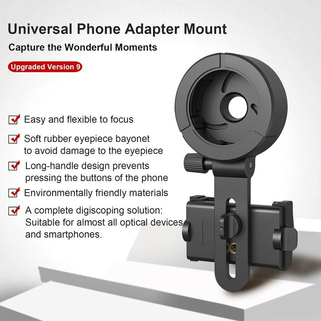 Eyeskey Universeller Telefonadapter in Schwarz für Ferngläser, Monokulare, Zielfernrohre, Teleskope und Mikroskope zur Smartphone-Nutzung - Bild 1