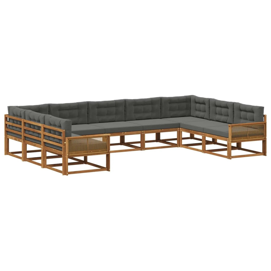 vidaXL Outdoor-Sofagarnitur in U-Form aus massivem Akazienholz mit Kissen, Anthrazit - Bild 2