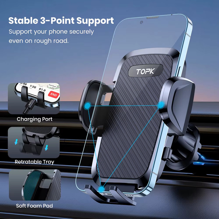 TOPK Autotelefonhalterung für Lüftungsschlitze mit Metallhakenclip und 360 Grad Rotation in Schwarz - Bild 5