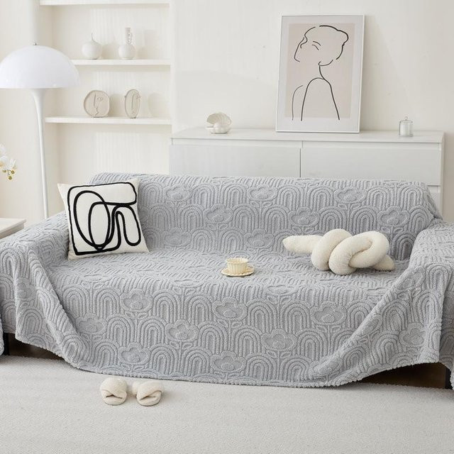 Super Six Plüsch Sofa Handtuch in Grau, rutschfestes und staubdichtes Abdecktuch für dein Wohnzimmer, B/T: 180 x 130 cm - Bild 1
