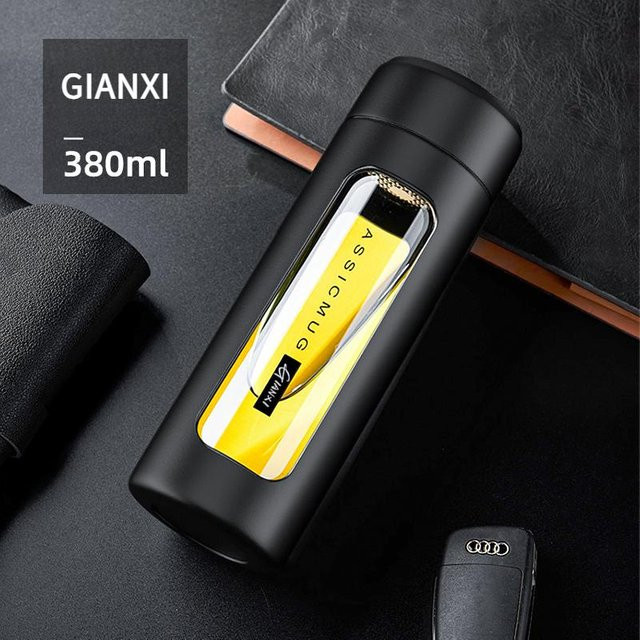 GIANXI Isolierbecher aus Glas und Kunststoff mit Tee-Wasser-Trennung und Filter, grau, 380ml - Bild 1