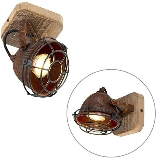QAZQA Industrie Wandspot Gina in Braun aus Metall und Holz, dimmbar und verstellbar - Bild 1