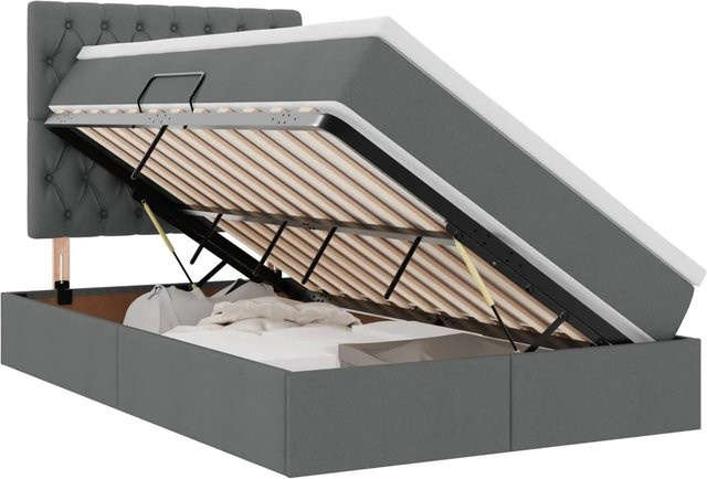 vidaXL Bett mit Stauraum und LED-Unterbettbeleuchtung in Dunkelgrau, B/T/H: 120 x 190 x 128 cm - Bild 1