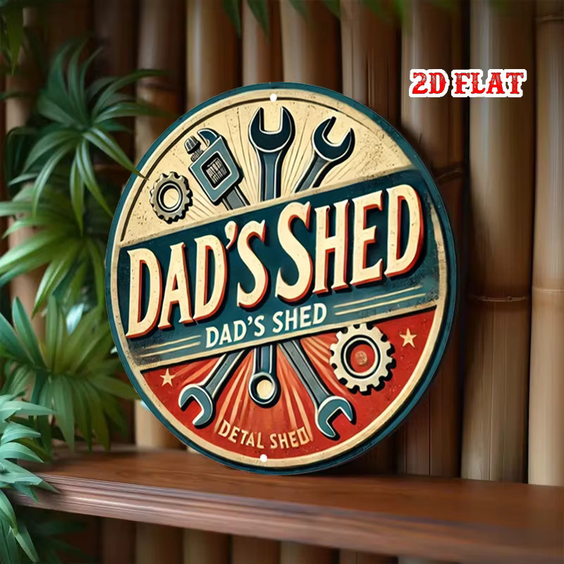 Potdemiel Werkstatt-Rundschild aus Aluminium mit Dad's Shed Vintage-Design, Mehrfarbig, Durchmesser: 20 cm - Bild 5