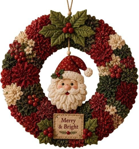 Xunyuan DIY Stoffkranz Bastelset 3D Poke Art für Erwachsene, Weihnachtsmann und Schneemann Design, roter Textil Wandbehang, B/H/T: 30 x 30 x 30 cm - Bild 1
