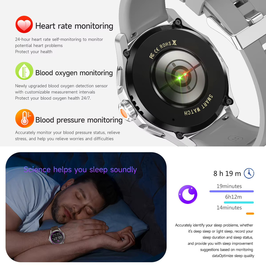 MAVHX Smartwatch, Herren, Schwarz, GPS, NFC, 44 mm, Silikon - Bild 6