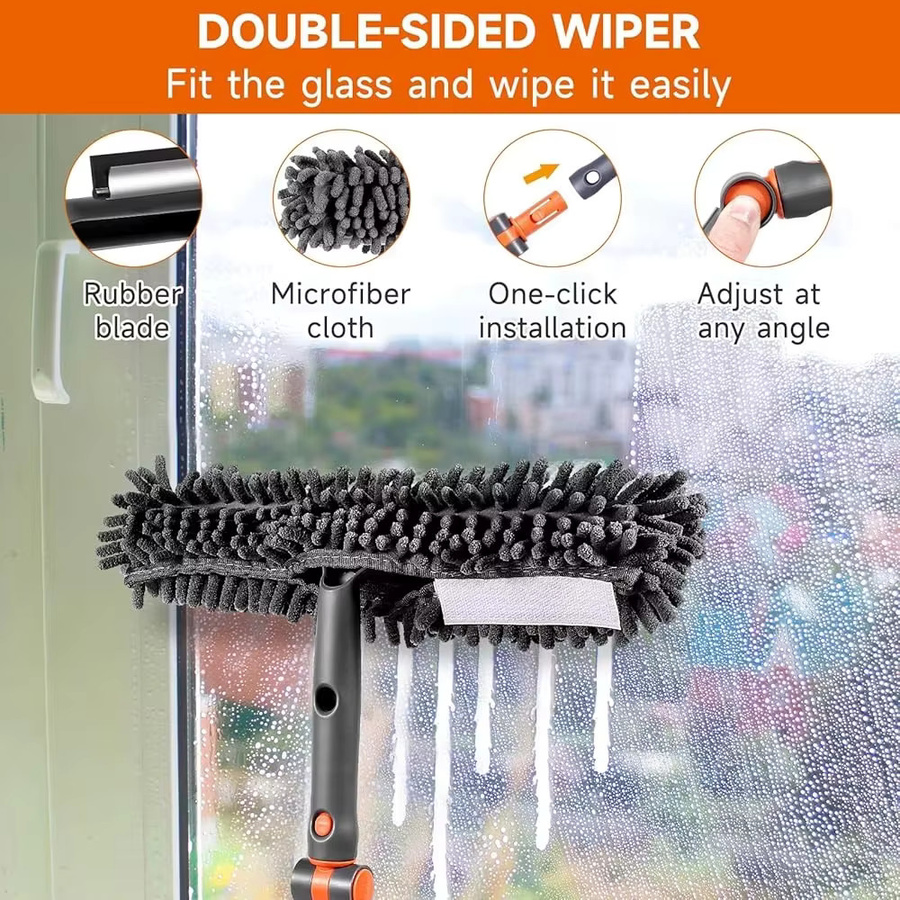 Untior 2-in-1 Fensterreiniger-Set mit Teleskopstange und Mikrofasertuch in Blau - Bild 2
