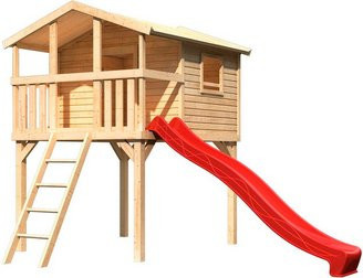 Karibu Stelzenhaus Benjamin in Natur und Braun mit Holzleiter und Rutsche, B/H/T: 225 x 309 x 250 cm - Bild 3