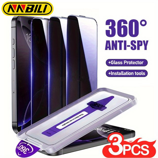 NNBILI 3er-Set 360 Grad vierseitige Anti-Peeping-Displayschutzfolie für iPhone 16 und iPhone 17 Pro Max sowie die iPhone 17 Serie, transparent - Bild 1