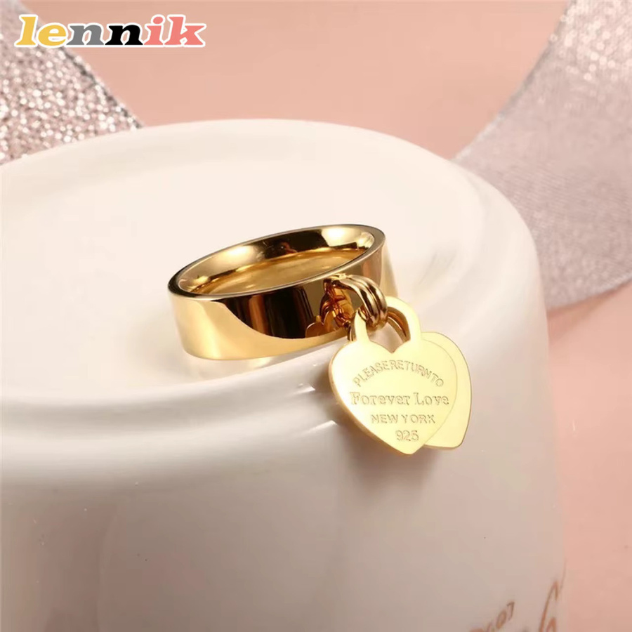 LENNIK Ring, vergoldeter Edelstahl, Pfirsich-Herz, Damen - Bild 1