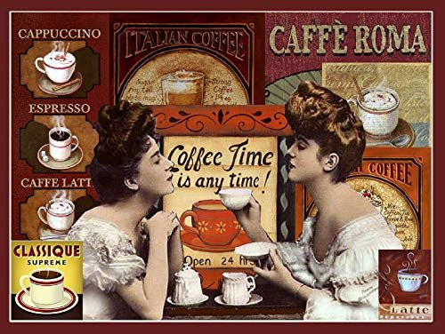 Caffe Roma Cappuccino Latte Wanddekoration aus Metallblech im Vintage-Stil, Mehrfarbig, Rechteckig - Bild 1