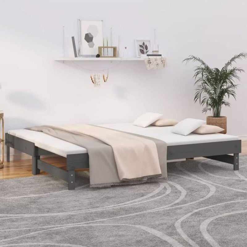 Ausziehbares Tagesbett aus Massivholz Kiefer in Grau von Vidaxl, B/T: 180 x 200 cm - Bild 1