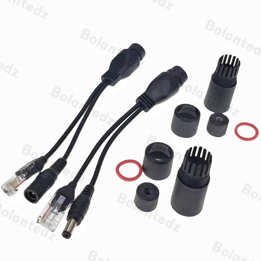 Bolantedz Passives PoE-Adapterkabel Schwarz, Wasserdichter PoE-Splitter und RJ45-Injektor als Stromversorgungsmodul mit 12 V für IP-Kameras - Bild 2