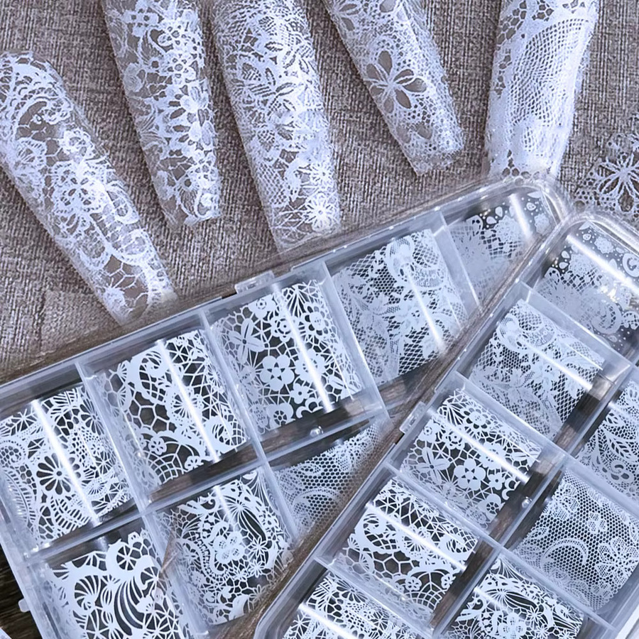 HotPress Nageltransferpapier Spitzenblumen, Schwarz-Weiß, 10 Rollen - Bild 3