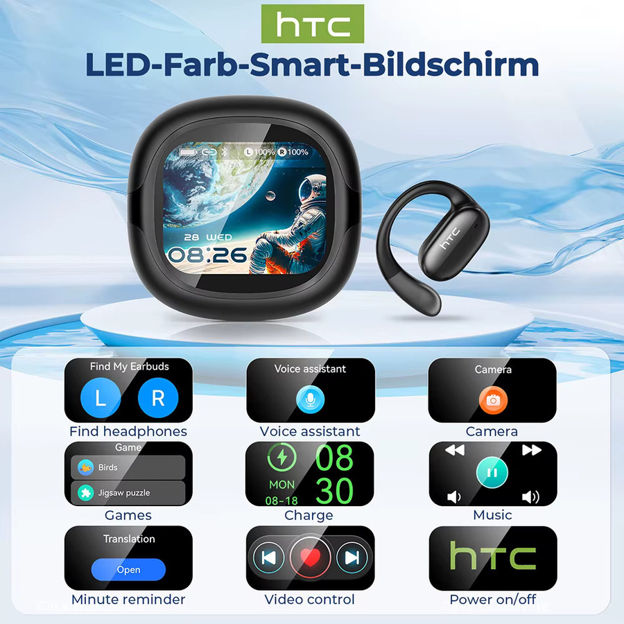 HTC NE58 Bluetooth Open-Ear Headset mit Surround Sound Hi-Fi Stereo in Schwarz - Bild 4