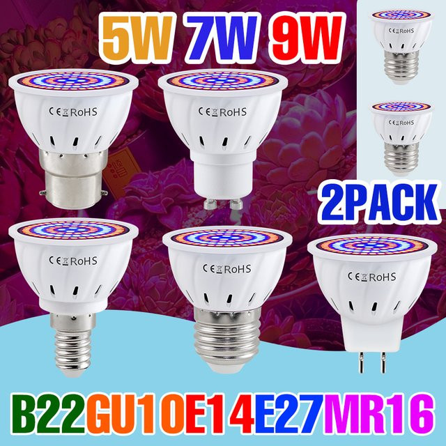 2 Stück CanLing LED Pflanzenlampen E27 9W Grow Light für Indoor-Blumen und Topfpflanzen in Weiß - Bild 1