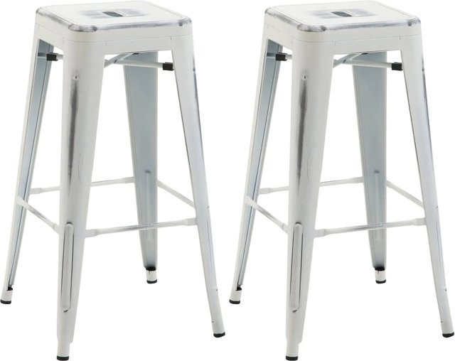 DELUKE Barhocker MILAN 2er Set im Industrial-Design, Metall Barstühle ohne Lehne in Antik-Weiß, stapelbar - Bild 1