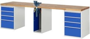 Rau Werkbank 7511A0 in Blau mit 10 Schubladen, Schraubstock und höhenverstellbarer Arbeitsfläche, B/T/H: 300 x 70 x 84 cm - Bild 1