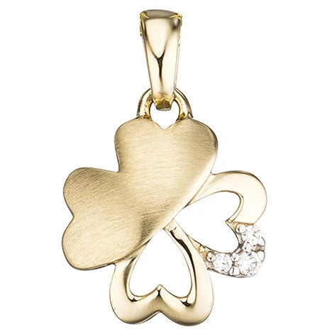 Colfem Anhänger Kleeblatt, 333 Gold, Gelbgold mattiert, Zirkonia, Unisex - Bild 1