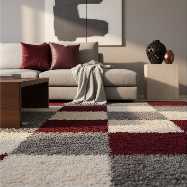 Kadima Design Hochflor Teppich RHEIN in Rot kariert, Breite: 60 cm, Tiefe: 110 cm, Höhe: 3 cm - Bild 1