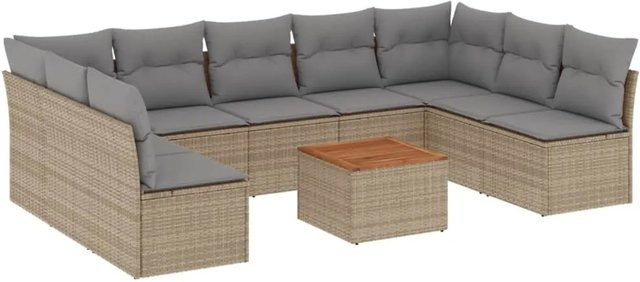 vidaXL Garten-Sofagarnitur aus Poly-Rattan in Beige mit Kissen und Tisch, L-Form mit Stauraum und wetterfesten Polstern - Bild 1