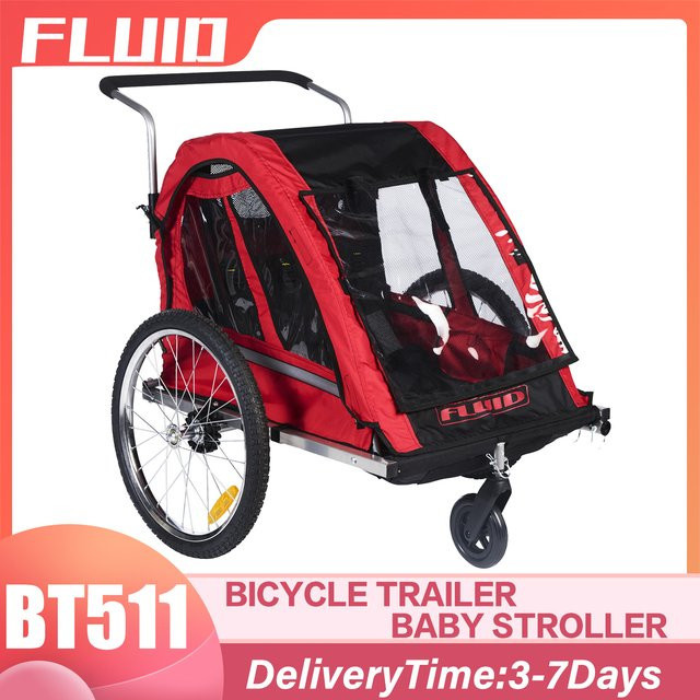 BT511 2-in-1 faltbarer Kinderfahrradanhänger und wandelbarer Kinderwagen in Rot mit abnehmbarem Vorderrad und Wetterschutz - Bild 1
