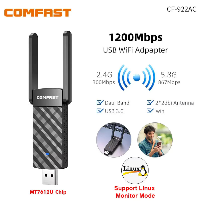 COMFAST USB WiFi Adapter MT7612U Dual Band 1200Mbps Wireless Dongle in Schwarz - Bild 2