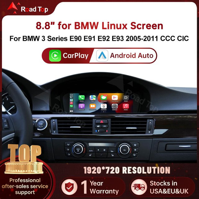 RoadTop 8,8 Zoll Wireless CarPlay und Android Auto Multimedia Linux Bildschirm für BMW 3er 5er Serie E60 E61 E90 E91 E92 E93 CCC CIC AirPlay in Schwarz - Bild 1