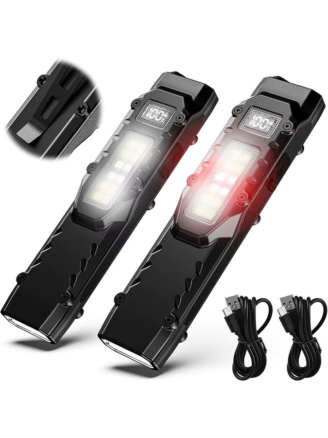 YEMAO Wiederaufladbare flache LED-Taschenlampe in Schwarz mit Digitalanzeige und zwei Schaltern für EDC und taktische Einsätze - Bild 7
