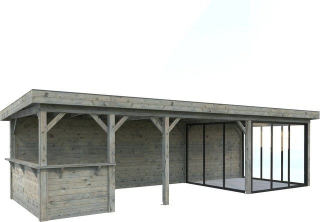 Palmako Pavillon Lenna Set 416 Slide aus Fichtenholz in Grau mit Alu-Schiebetüren und PZ-Schloss, B/H/T: 876 x 245 x 300 cm - Bild 1