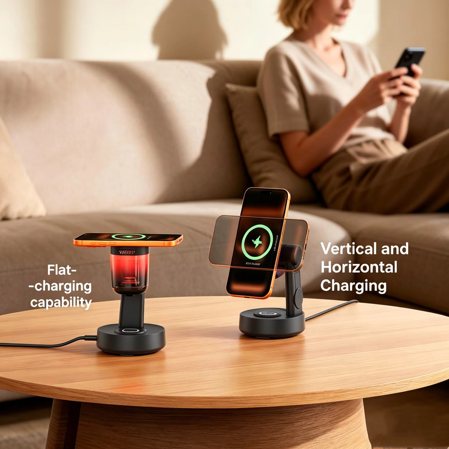 TIMESS Ambient Light Qi2.2 Lautsprecher 25W mit kabellosem magnetischem Ladegerät für iPhone, Apple Watch und Samsung Galaxy Watch, Schwarz - Bild 3