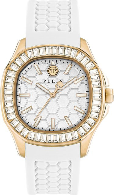 Philipp Plein Damenuhr, Quarz, Edelstahl, 38 mm, Silikon, Weiß - Bild 1
