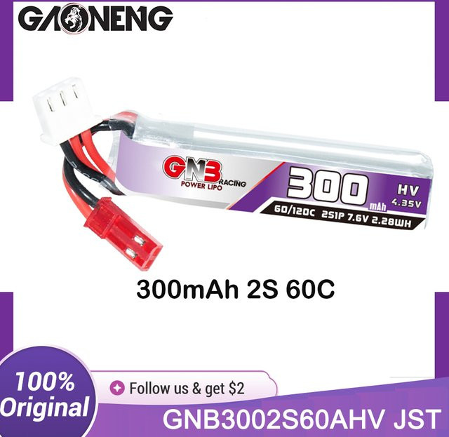 GAONENG Lipo-Akku 300 mAh 2S HV 7,6 V 60C mit JST-Stecker für FPV-Drohnen und RC-Modelle - Bild 1