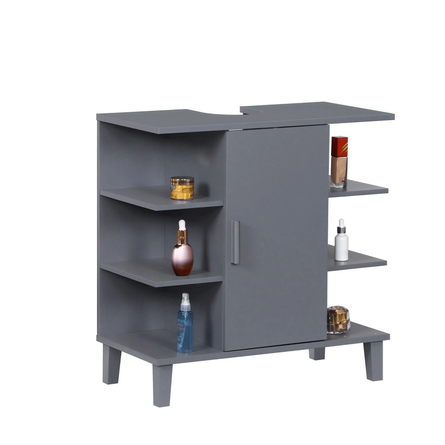 Relaxdays Waschbeckenunterschrank aus MDF in Grau Matt mit Türfach und Ablagen, B/T/H: 65 x 64 x 31 cm - Bild 2