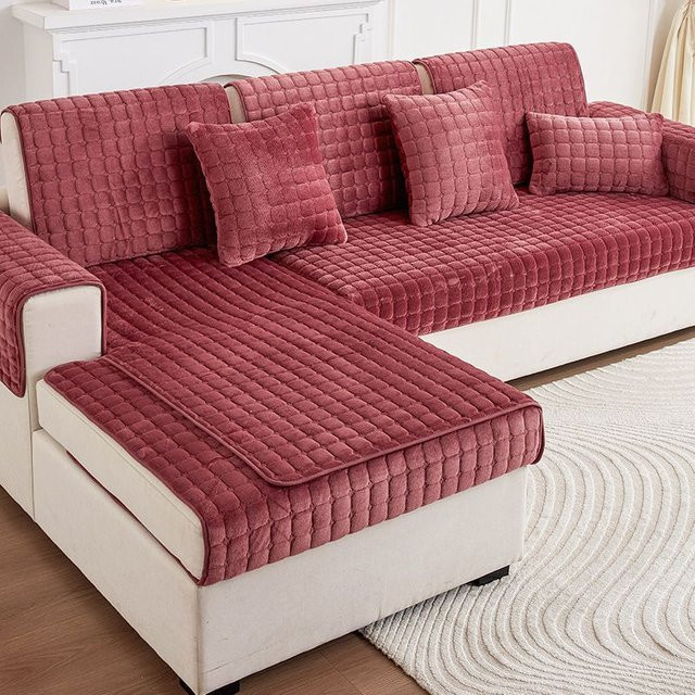 HOMEMOTION Plüsch Sofabezug Universal Slipcover Rutschfest, Farbe: Pink, Breite: 160 cm, Tiefe: 110 cm - Bild 1