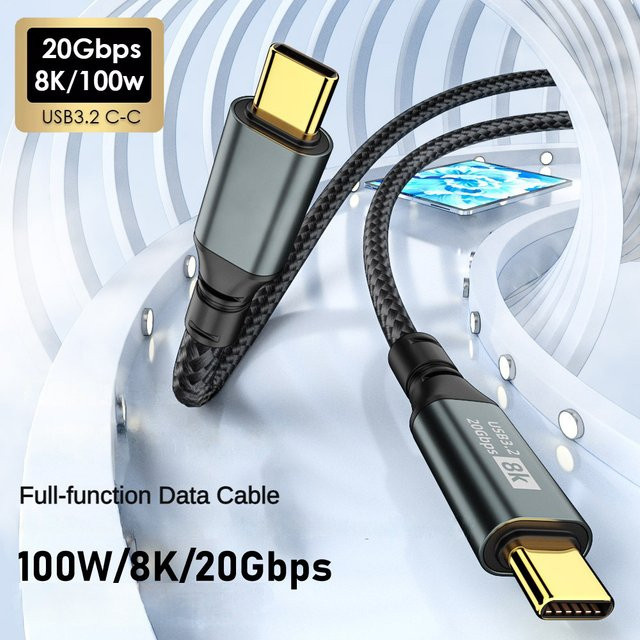 USB-C auf USB-C Datenkabel Thunderbolt 3, 8K 60Hz, PD 100W, USB 3.2 20Gbps, Schwarz - Bild 1